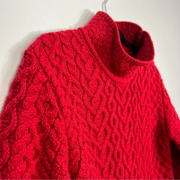 NWT Aran Mor Ireland pure merino wool ruby red high neck sweater L - Picture 8 of 17